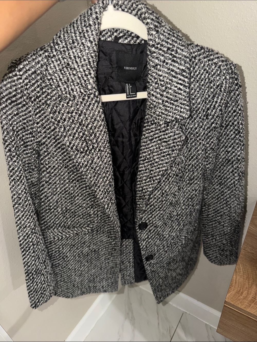 Forever 21 Men's Black & White Tweed Peacoat